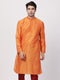 Men's Orange Cotton Silk Blend Kurta